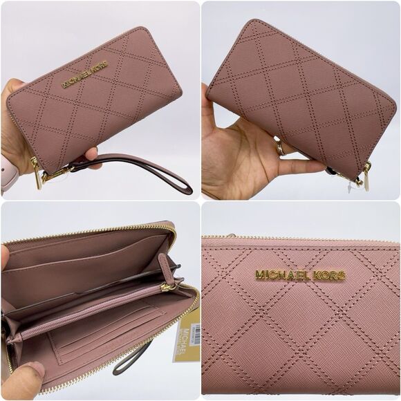Michael Kors Jet Set Travel Large Coin Phone Case Wallet Wristlet Leather MF NWT - Picture 1 of 9